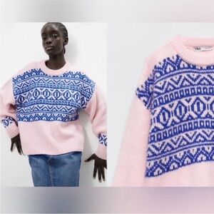 ZARA Pink Jacquard Sweater